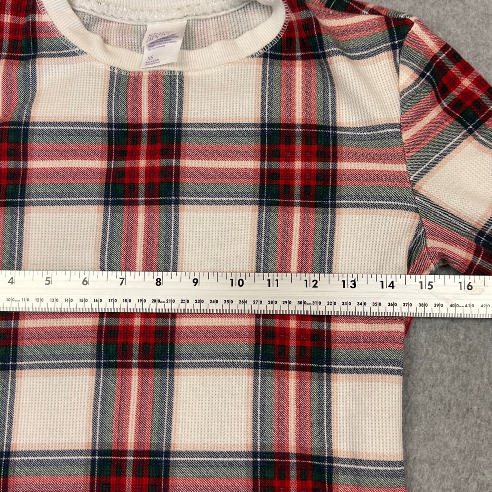 Stars Above Womens XS Plaid Thermal Waffle Knit Top Red Green White‎ Long Slv - Picture 6 of 8
